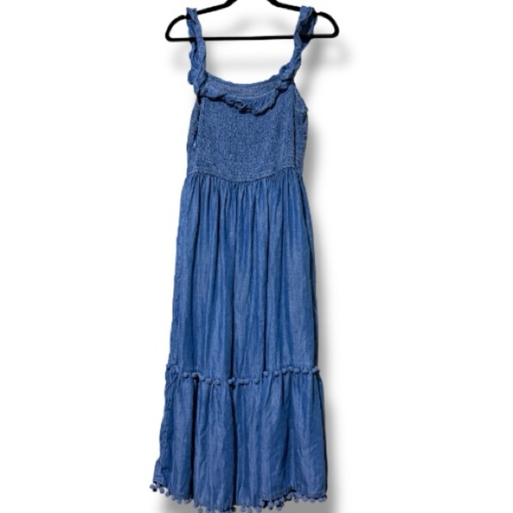 Crown & Ivy women’s medium blue chambray maxi dress elastic cheat area - Picture 2 of 11
